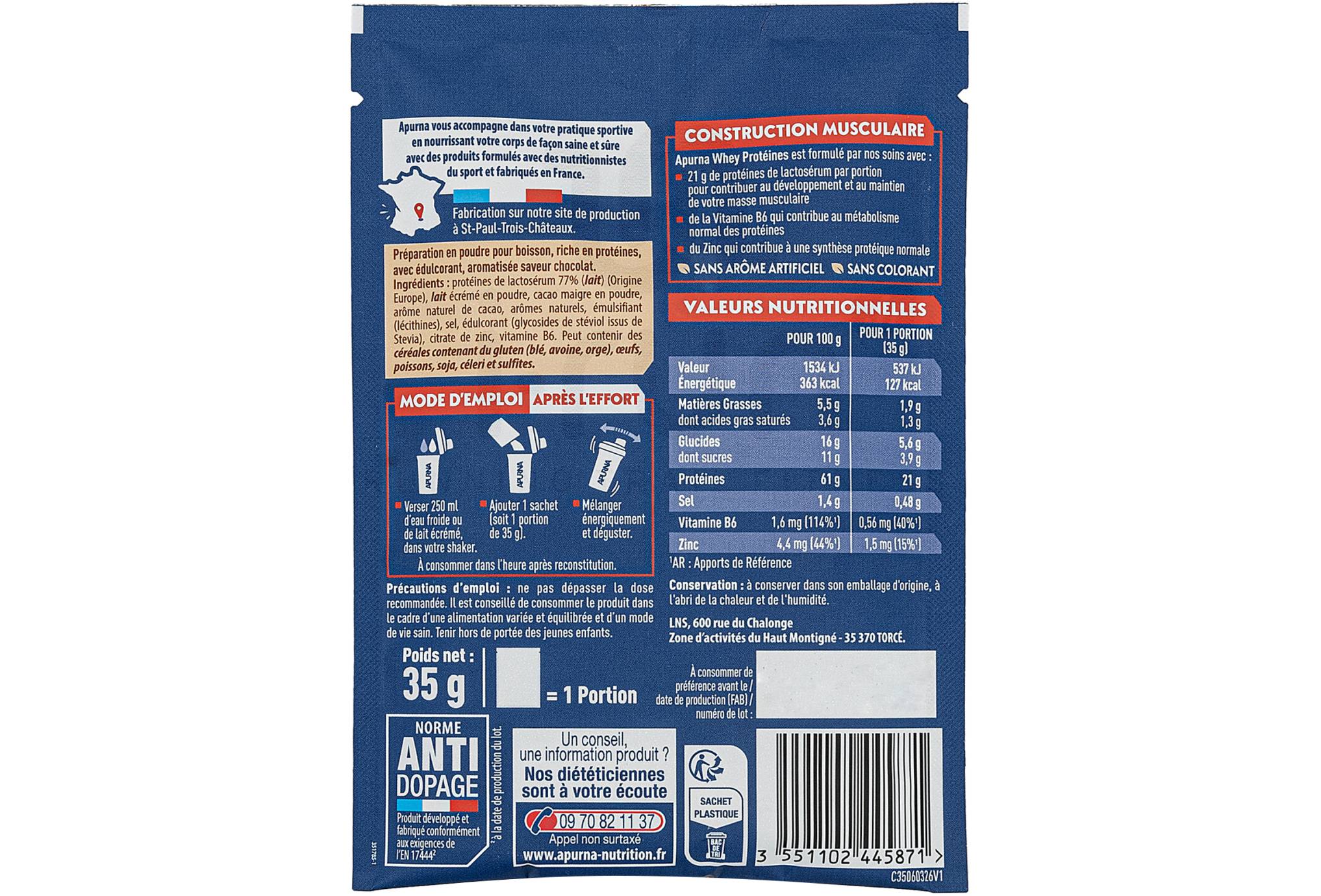 Apurna Whey prot�ines 35 g - Chocolade