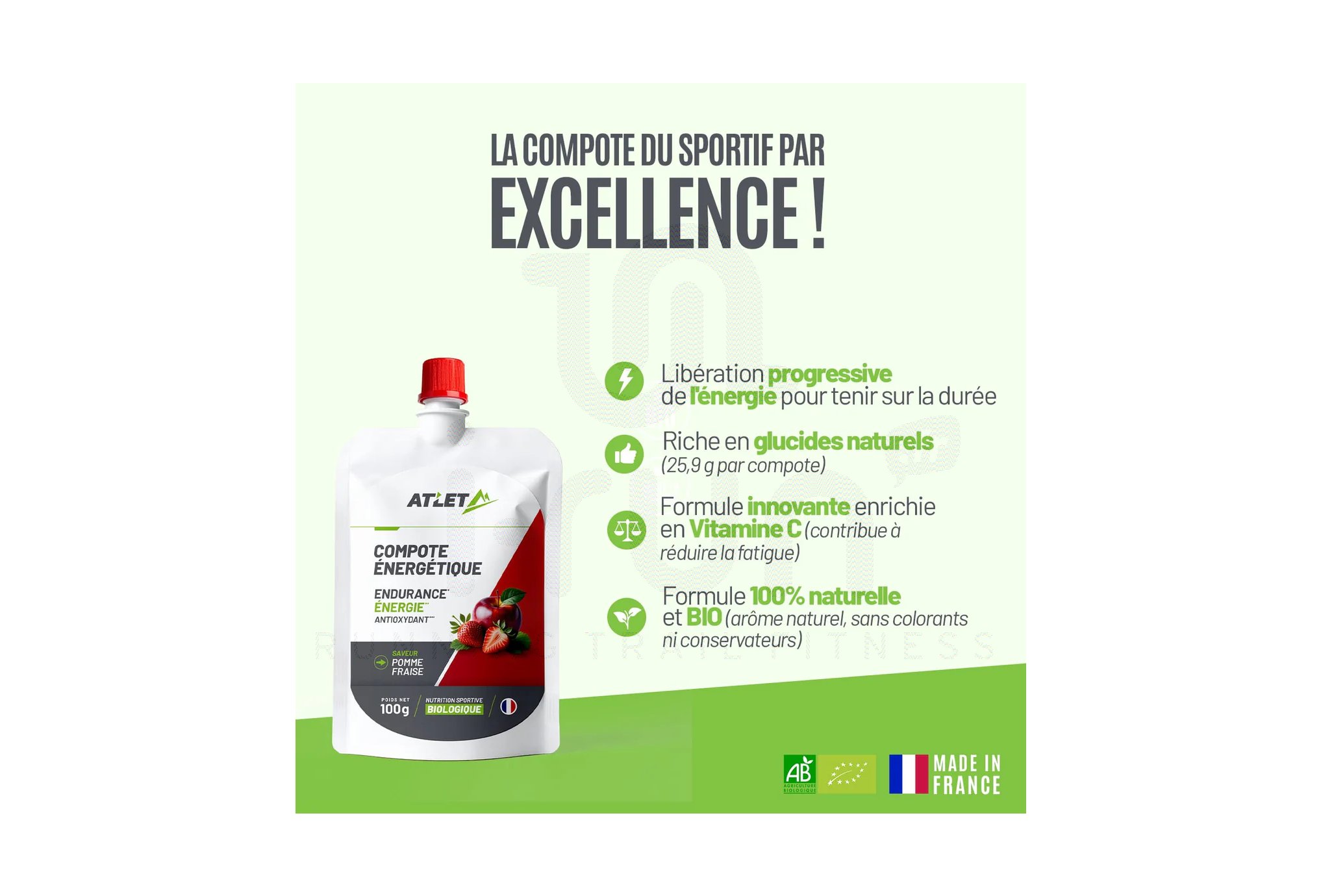 Atlet Compote ?nerg?tique Bio - Pomme et fraise
