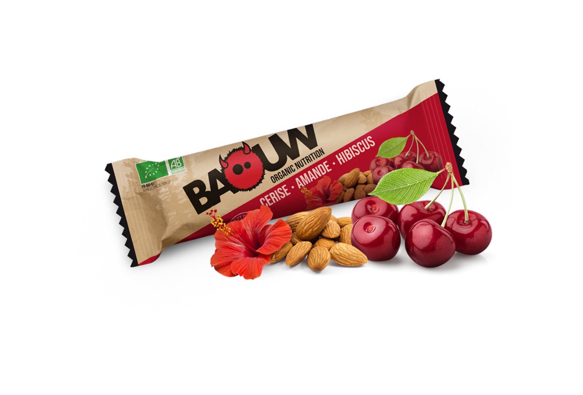 Baouw 3 barres nutritionnelles bio - Cerise - Amande - Hibiscus