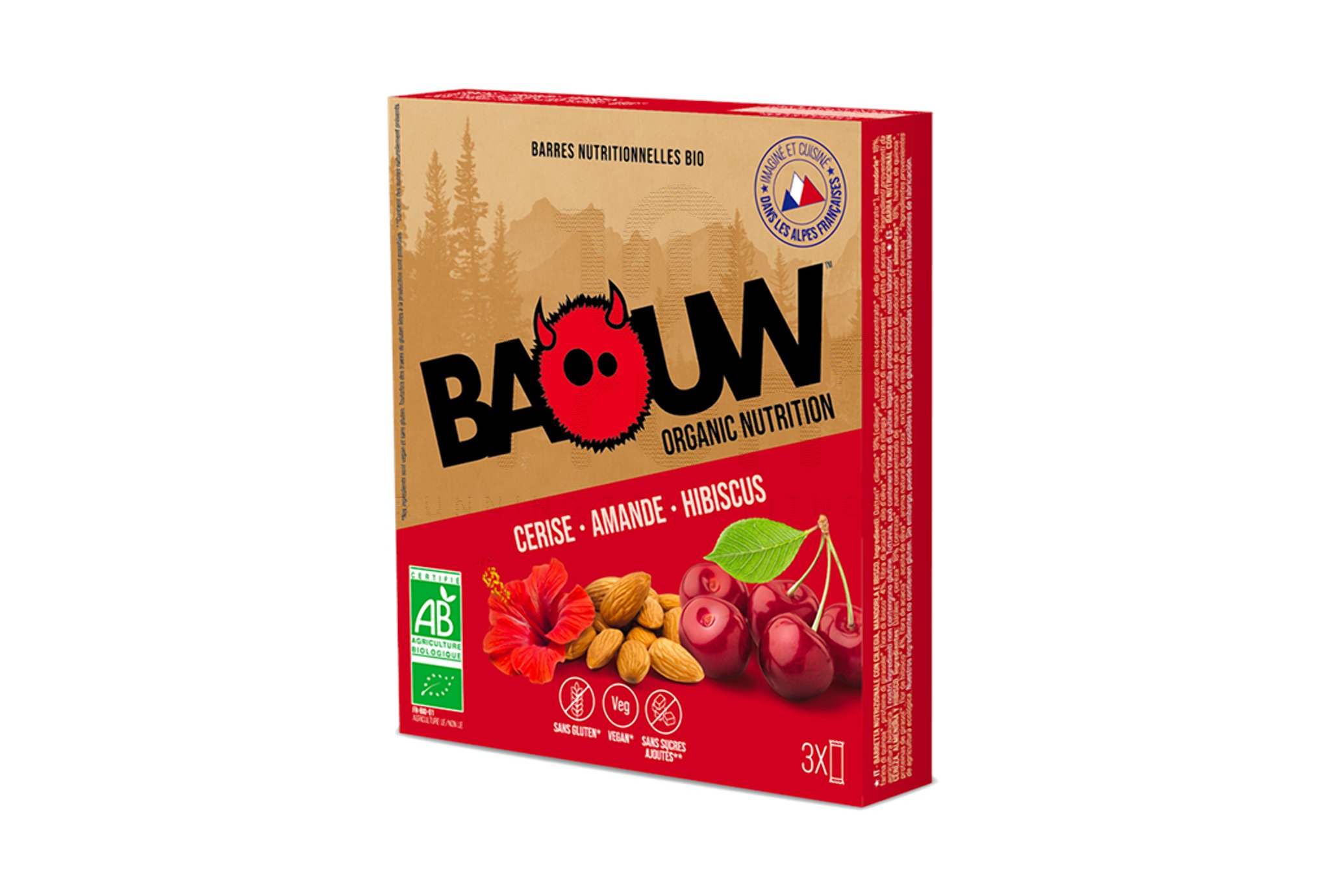 Baouw 3 barres nutritionnelles bio - Cerise - Amande - Hibiscus