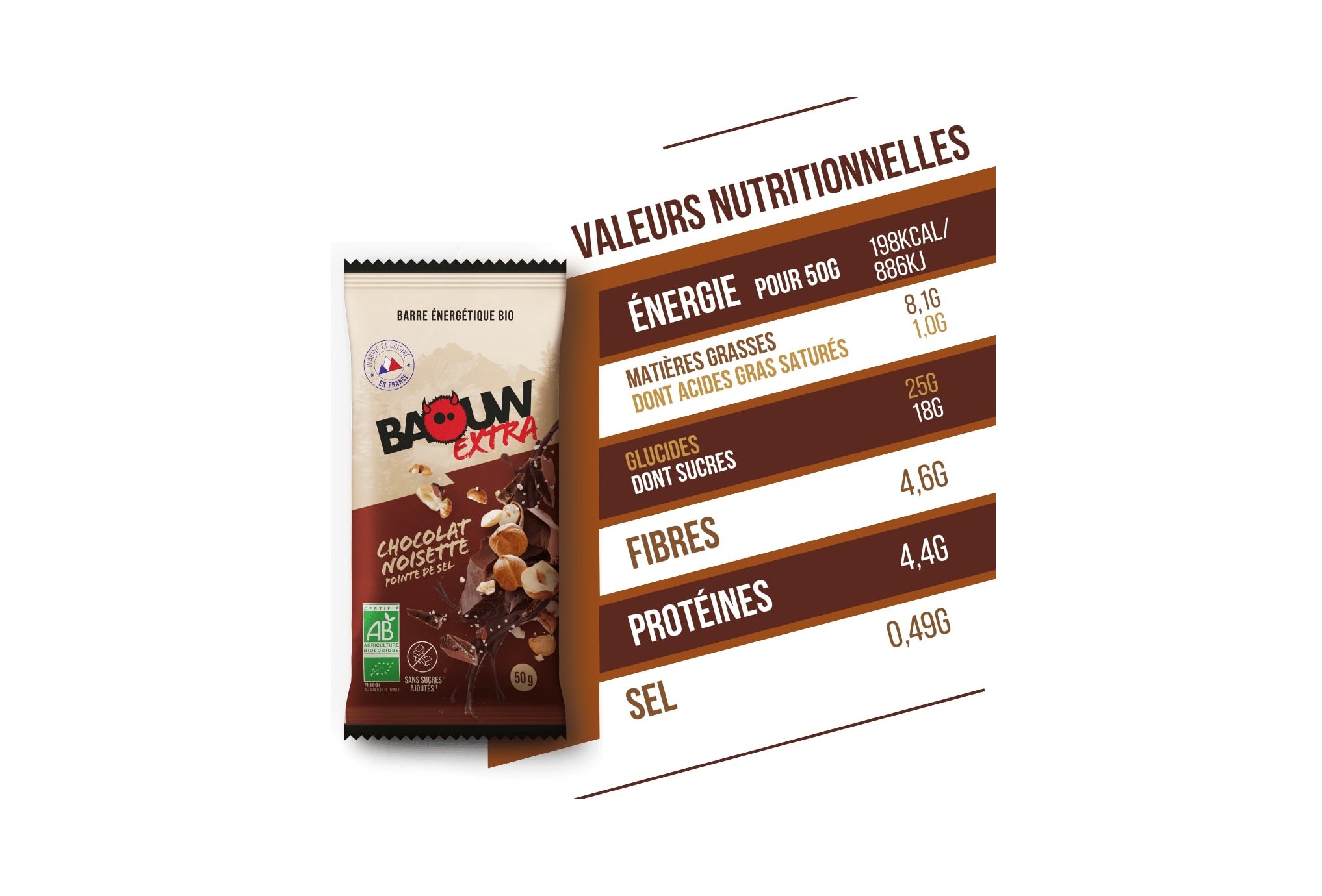 Baouw Barre ?nerg?tique bio Extra - Chocolat - Noisette