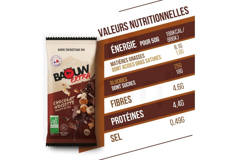 Baouw Barre �nerg�tique bio Extra - Chocolat - Noisette 