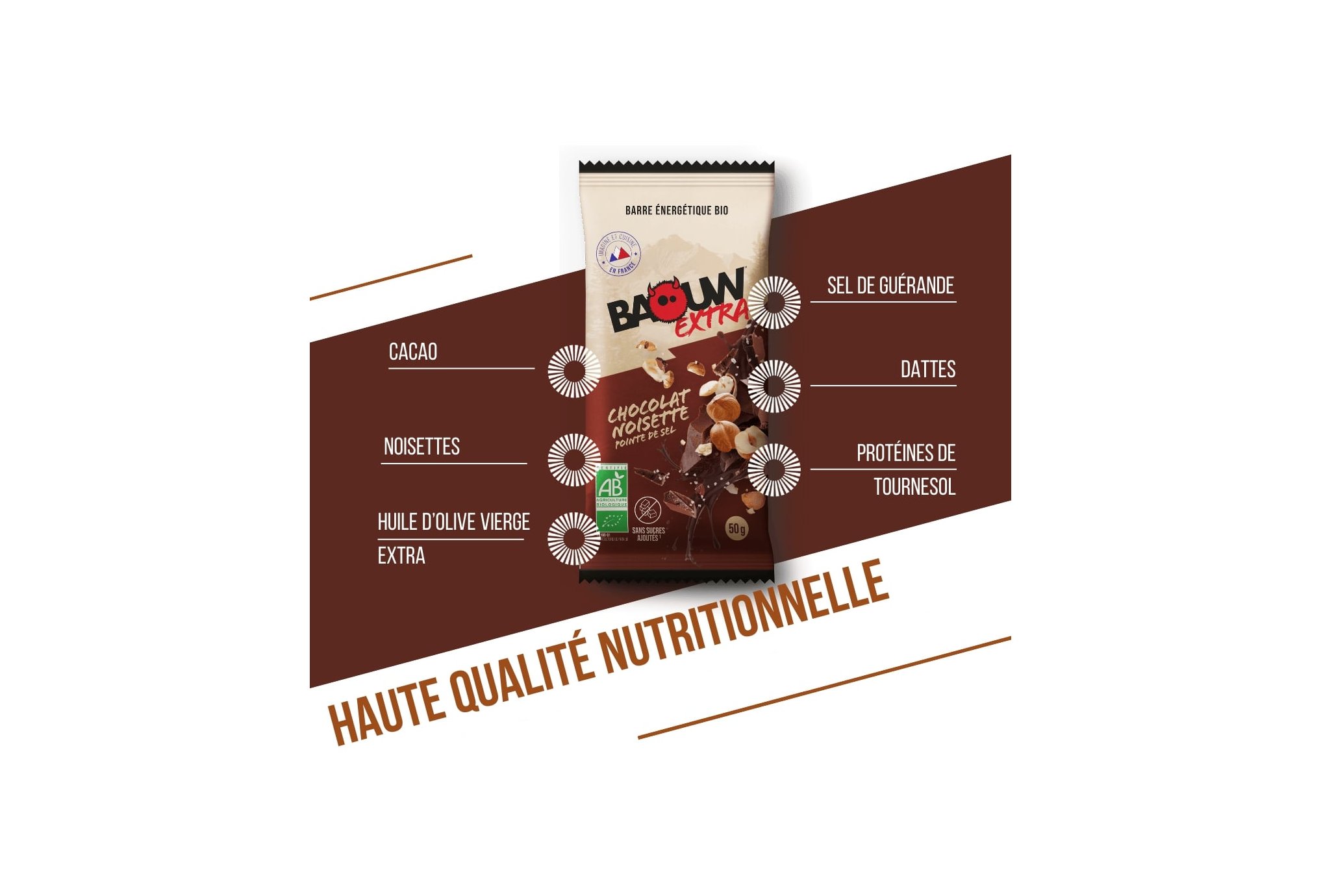 Baouw Barre ?nerg?tique bio Extra - Chocolat - Noisette