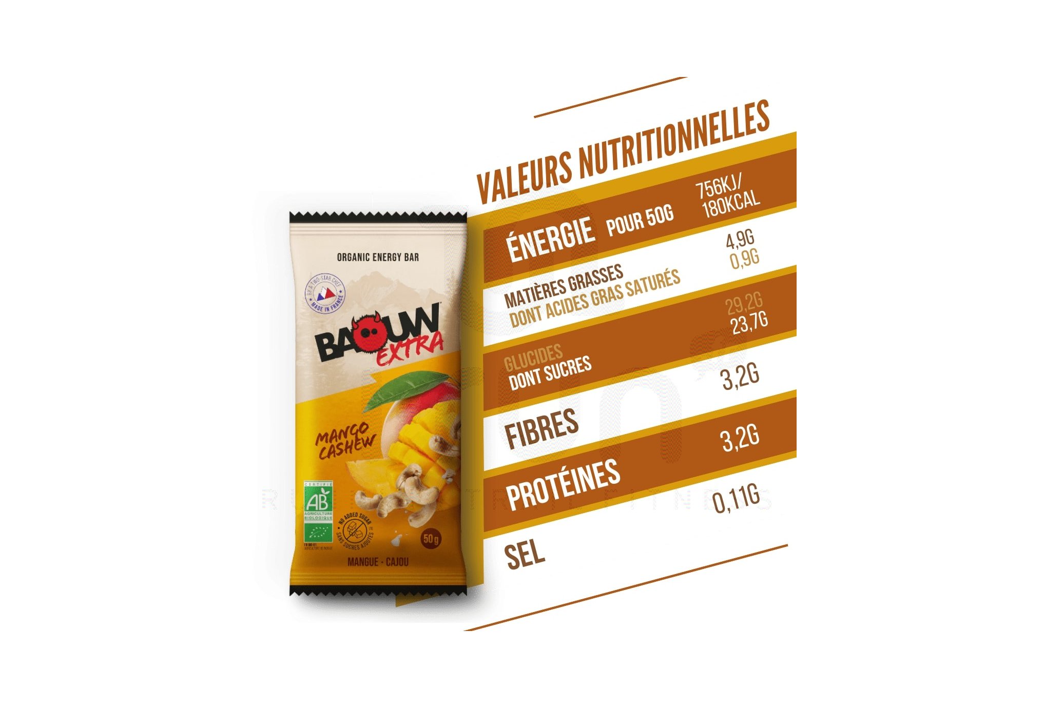 Baouw Barre ?nerg?tique bio Extra - Olive - Cajou Mango - Cashew