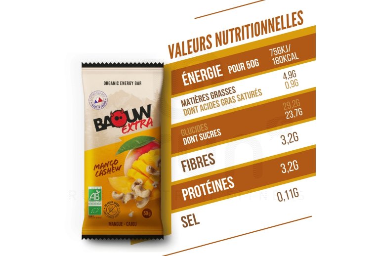 Baouw Barre �nerg�tique bio Extra Mangue - Cajou