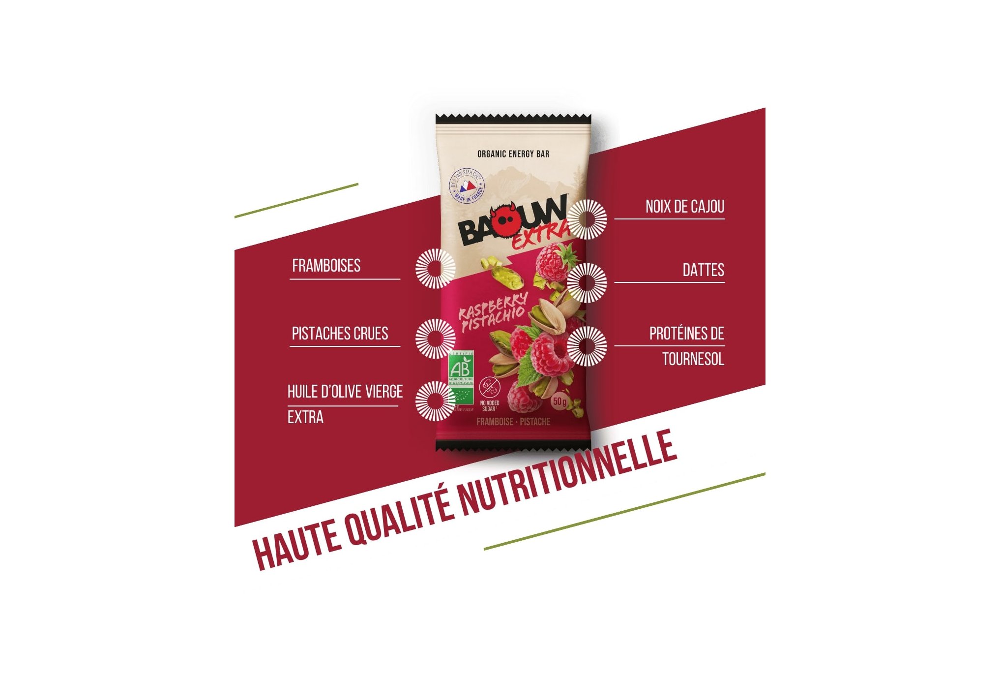 Baouw Organic Energy Bar Extra - Raspberry - Pistachio