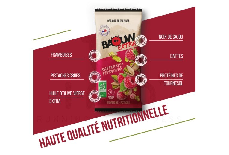 Baouw Organic Energy Bar Extra - Raspberry - Pistachio