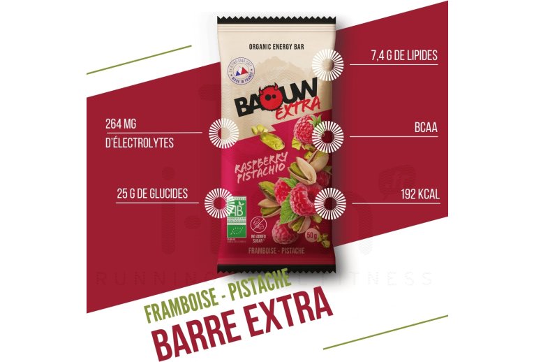 Baouw Organic Energy Bar Extra - Raspberry - Pistachio