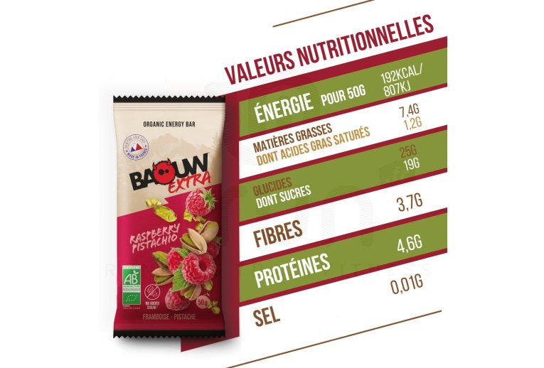 Baouw Barre �nerg�tique bio Extra - Framboise - Pistache 