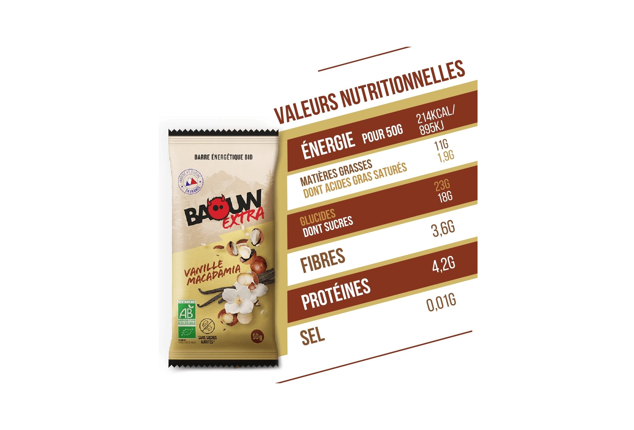 Baouw Barre ?nerg?tique bio Extra - Vanille - Macadamia