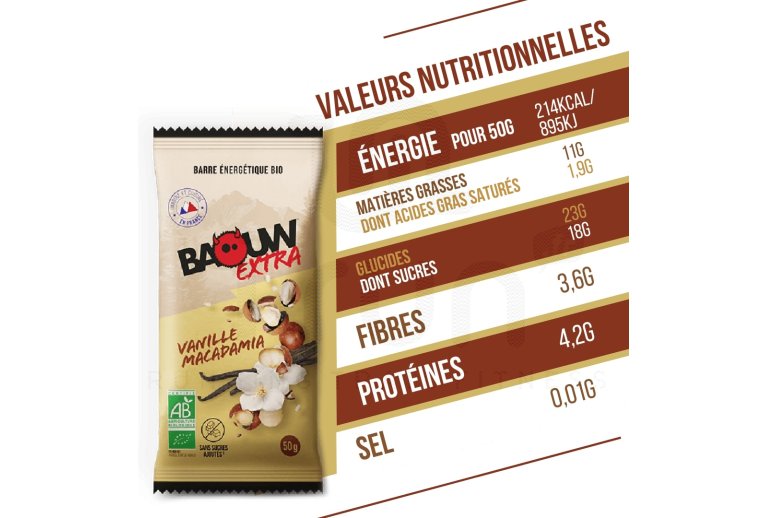 Baouw Barre �nerg�tique bio Extra - Vanille - Macadamia 
