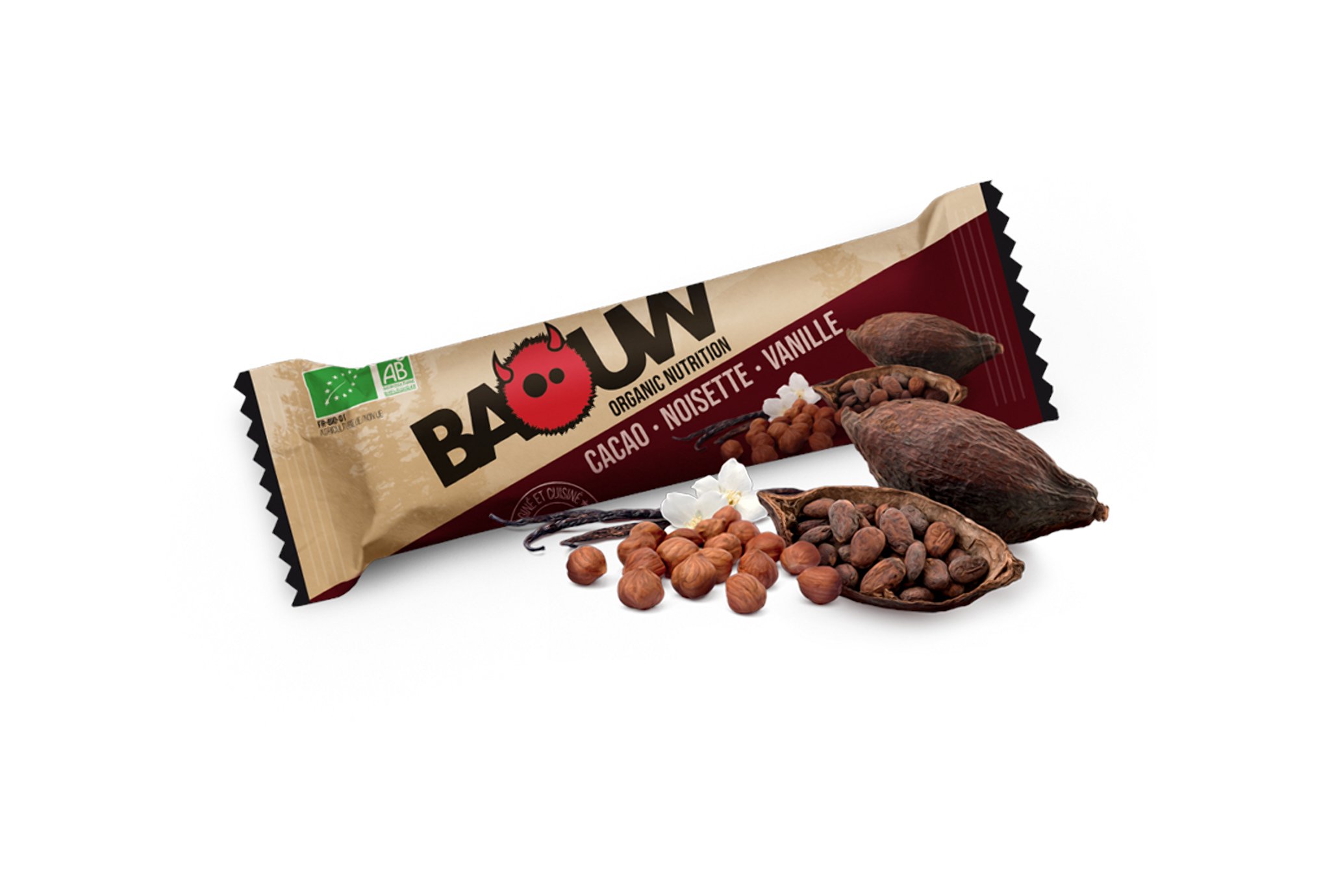 Baouw Barre nutritionnelle bio - Cacao - Noisette - Vanille
