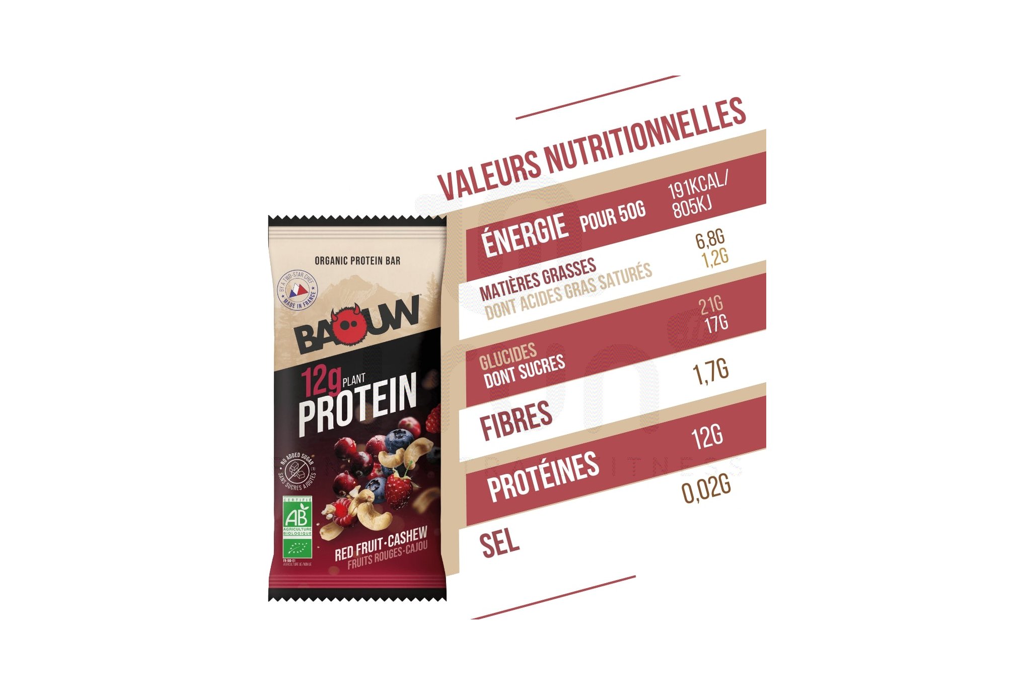 Baouw Organic protein bar red fruits cashew