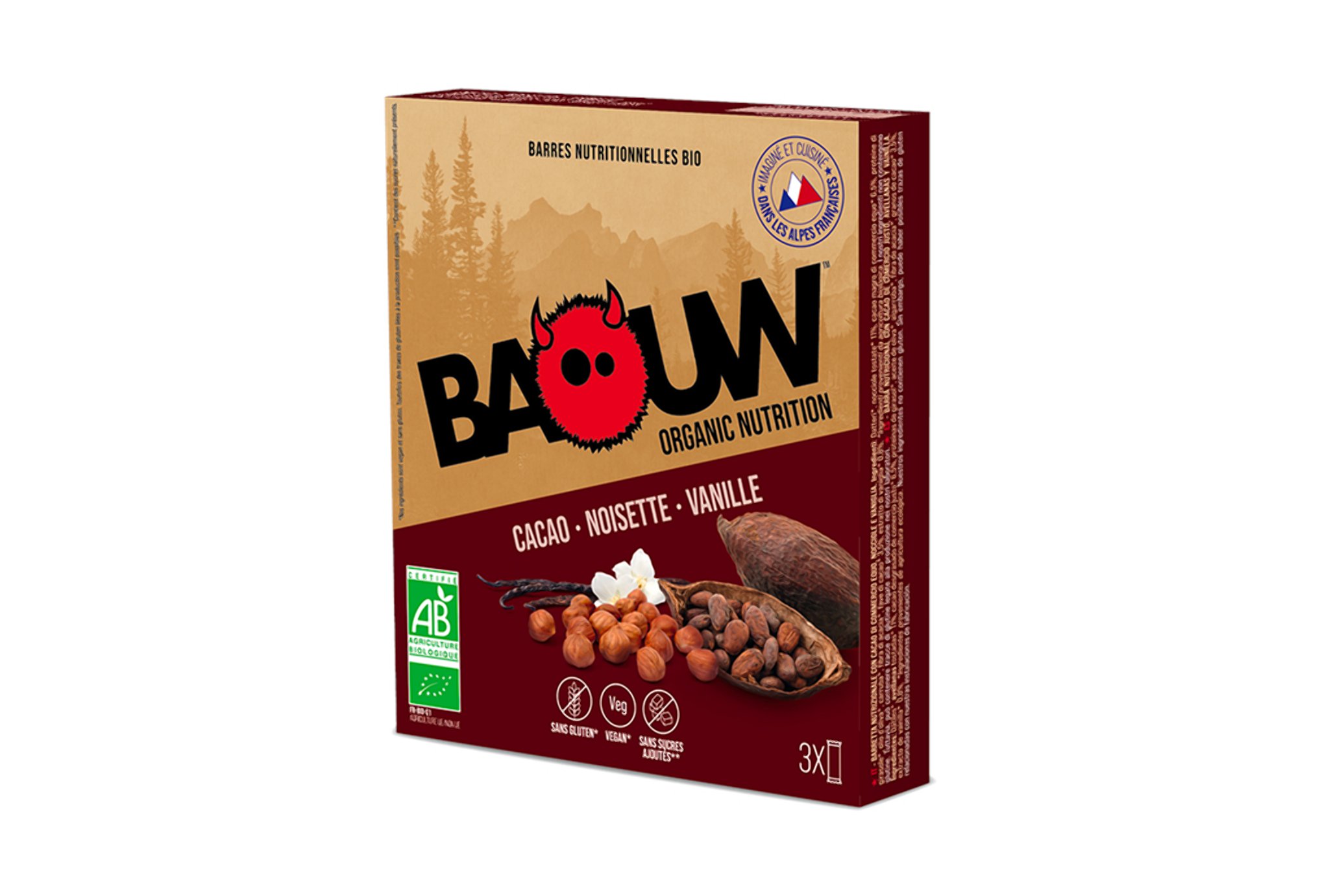 Baouw Étui 3 barres nutritionnelles bio - Cacao - Noisette - Vanille Diététique $scat.CAT_NOM