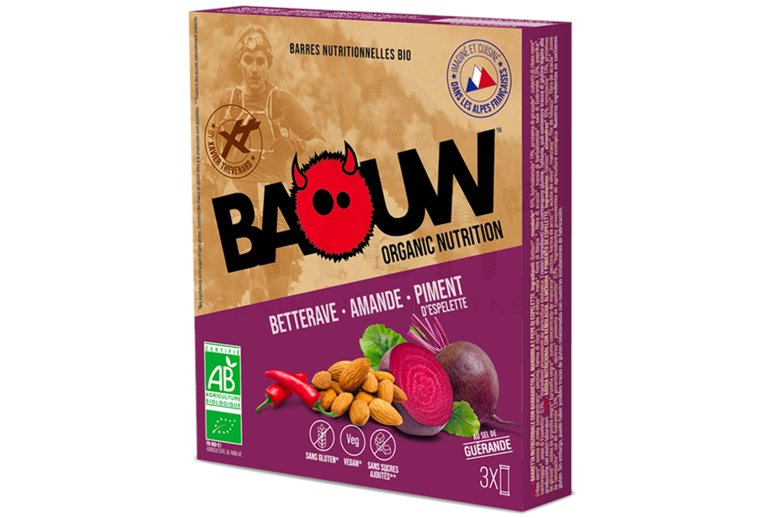 Baouw �tui 3 barres nutritionnelles bio - Betterave - Amande - Piment d'Espelette 