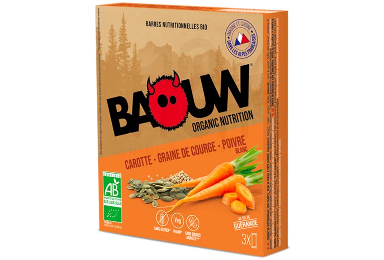 Baouw �tui 3 barres nutritionnelles bio - Carotte - Graine de courge - Poivre blanc