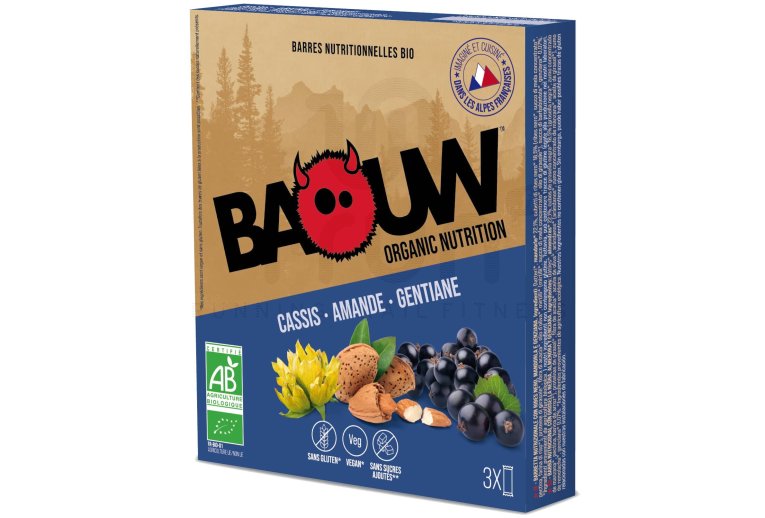 Baouw �tui 3 Barres nutritionnelles bio - Cassis - Amande - Gentiane 