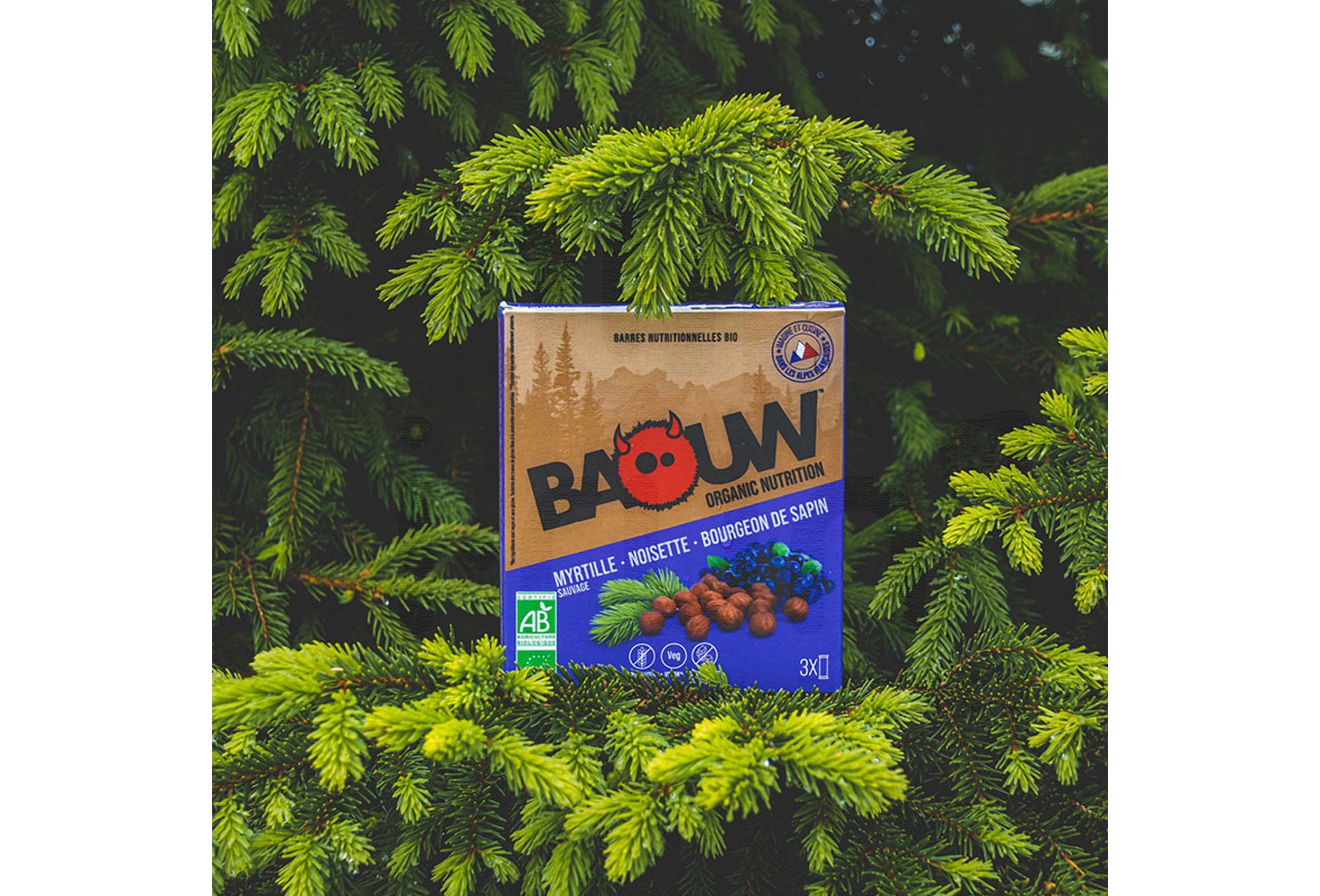 Baouw ?tui 3 barres nutritionnelles bio - Myrtille sauvage - Noisette - Bourgeon de sapin