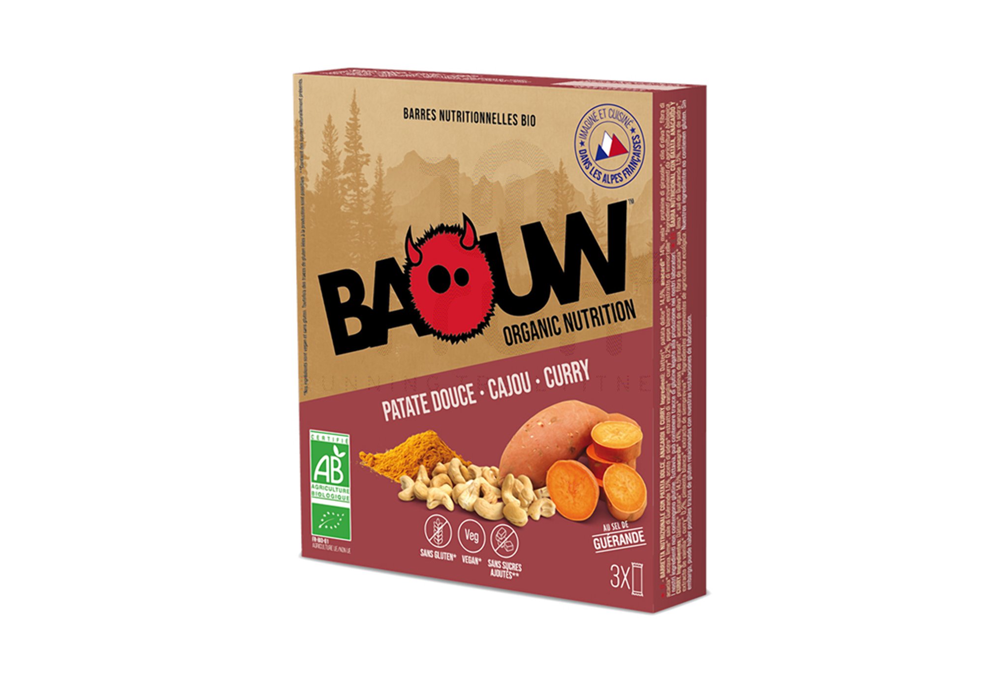 Baouw ?tui 3 barres nutritionnelles bio - Patate douce - Cajou - Curry