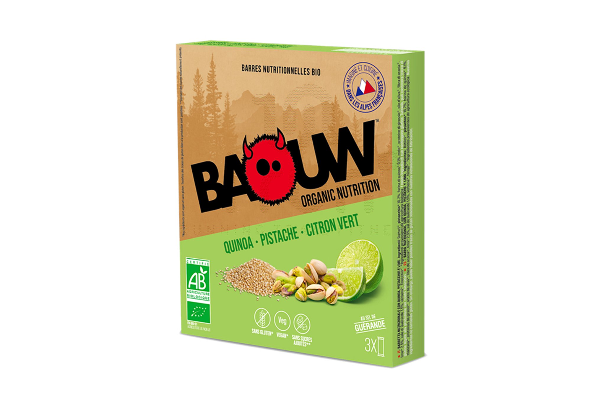 Baouw �tui 3 barres nutritionnelles bio - Quinoa  - Pistache - Citron vert