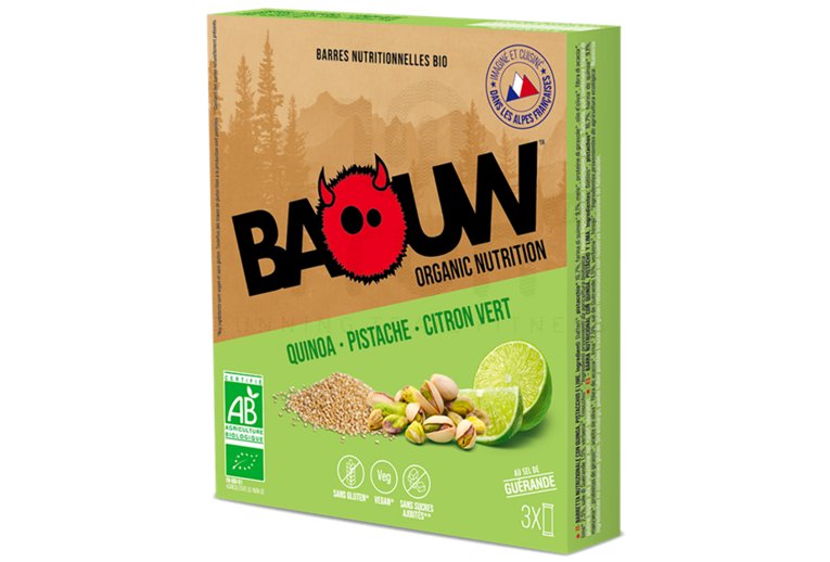 Baouw �tui 3 barres nutritionnelles bio - Quinoa - Pistache - Citron vert 