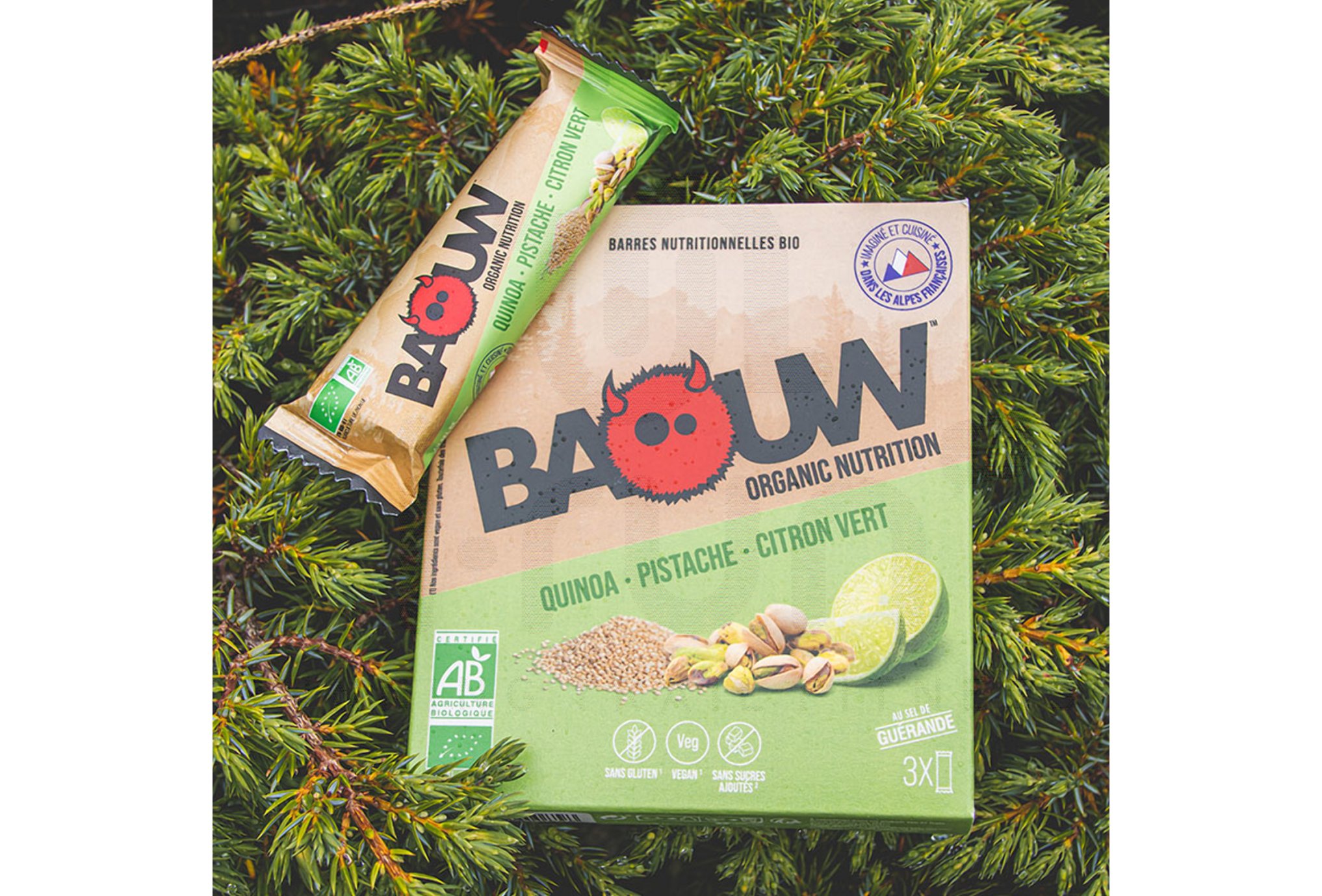 Baouw �tui 3 barres nutritionnelles bio - Quinoa  - Pistache - Citron vert