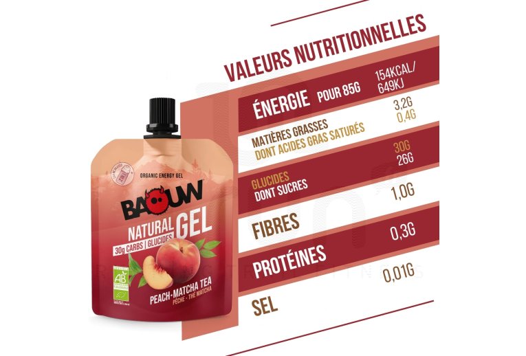 Baouw Gel naturel bio - P�che - Th� matcha 