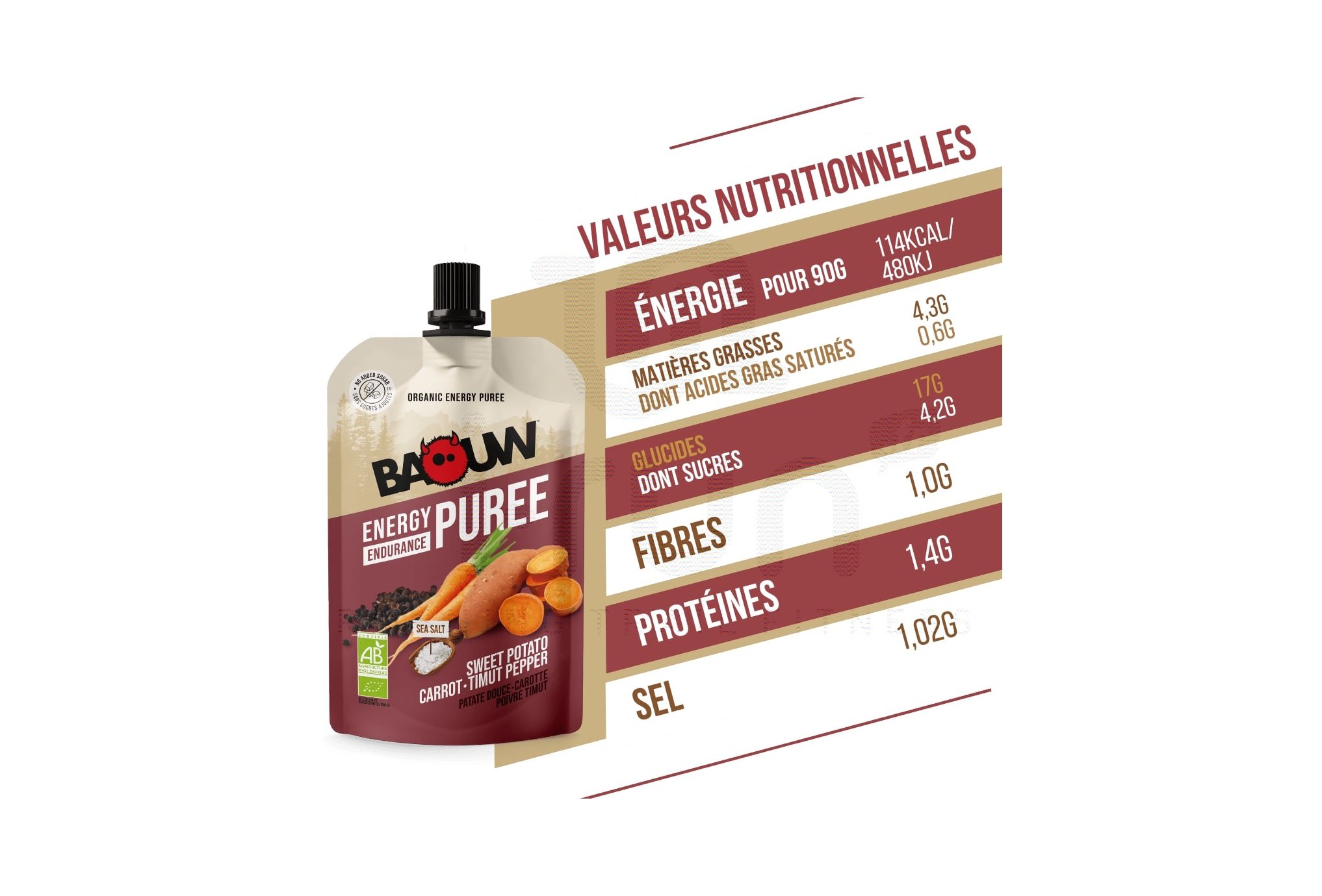 Baouw Pur�e nutricional Bio - Batata-doce - Cenoura - Pimenta Timut