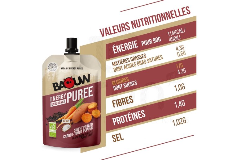 Baouw Pur�e nutritionnelle Bio - Patate douce - Carotte - Poivre Timut 