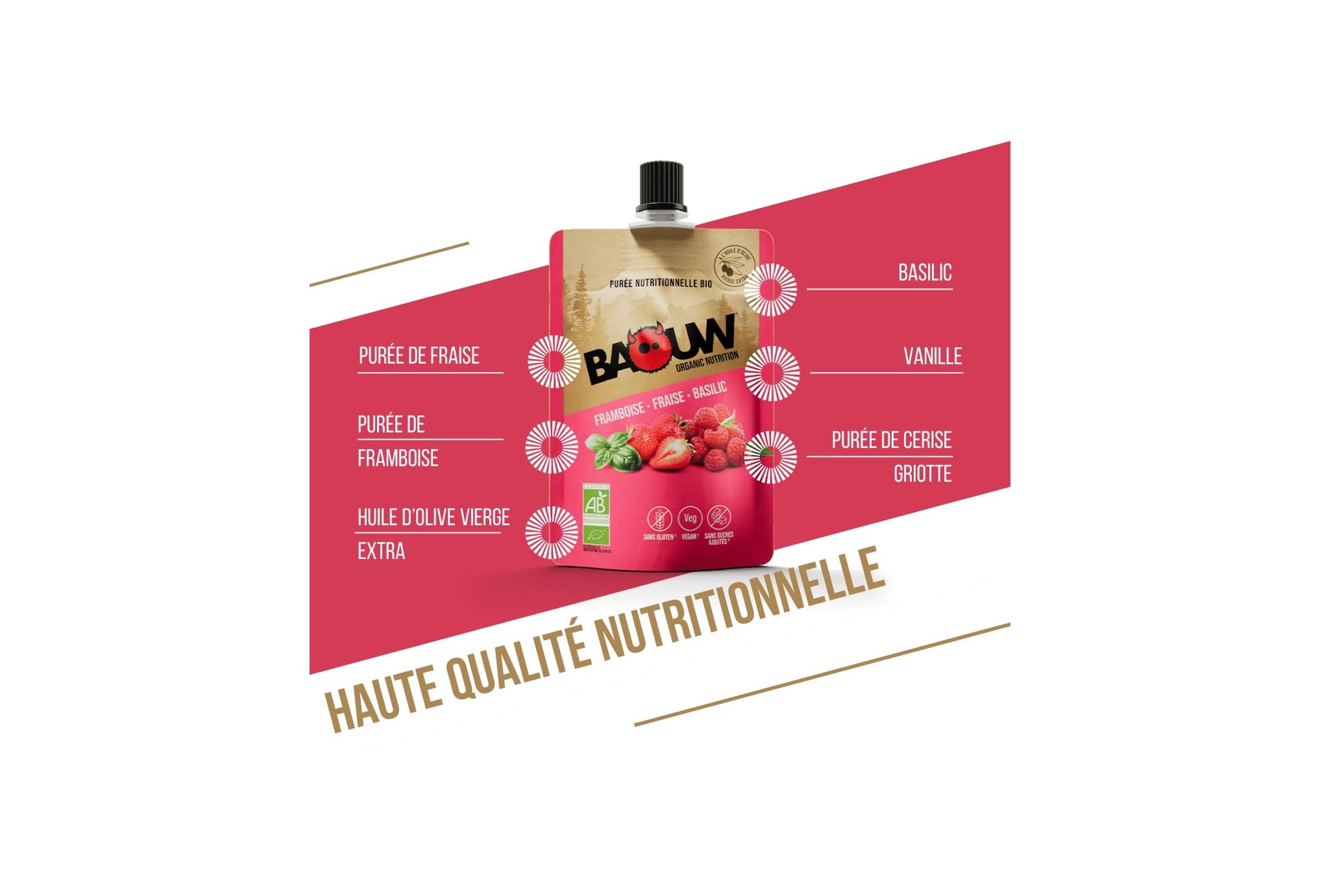 Baouw Pur?e nutritionnelle bio - Framboise - Fraise - Basilic