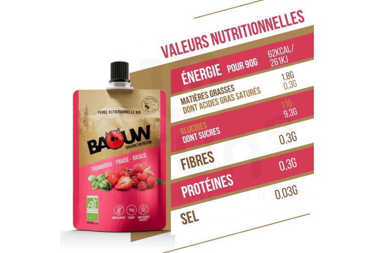 Baouw Pur�e nutritionnelle bio - Framboise - Fraise - Basilic 