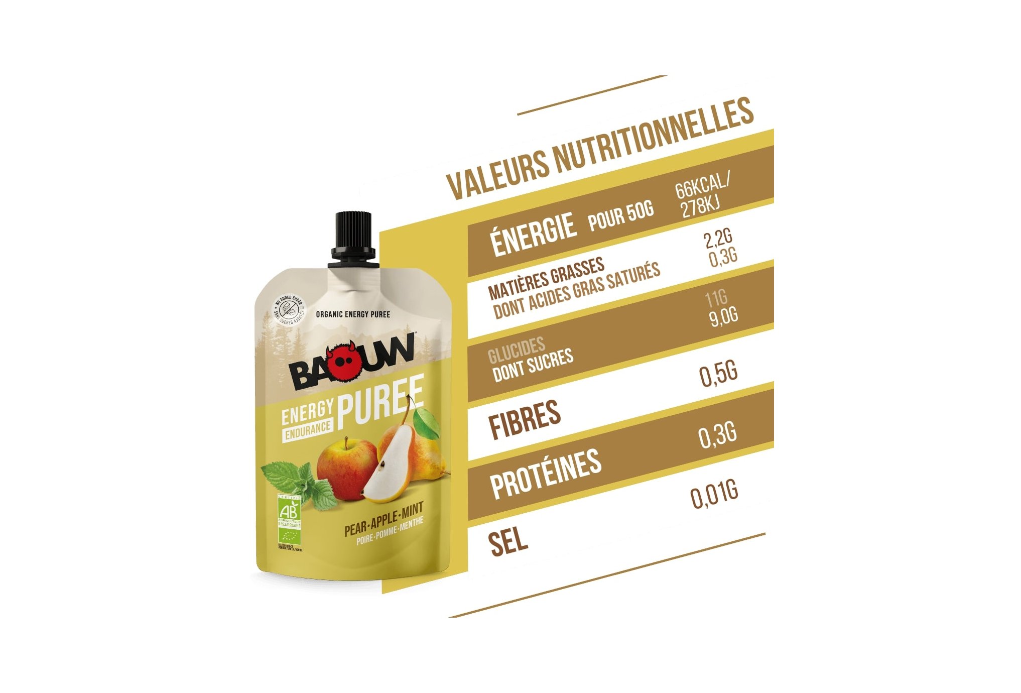 Baouw Pur?e nutritionnelle bio - Poire - Pomme - Menthe