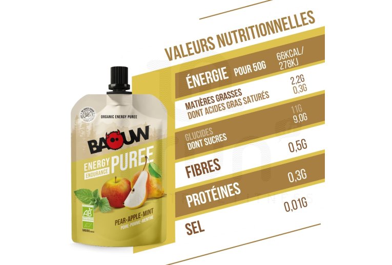 Baouw Pur�e nutritionnelle bio - Poire - Pomme - Menthe 