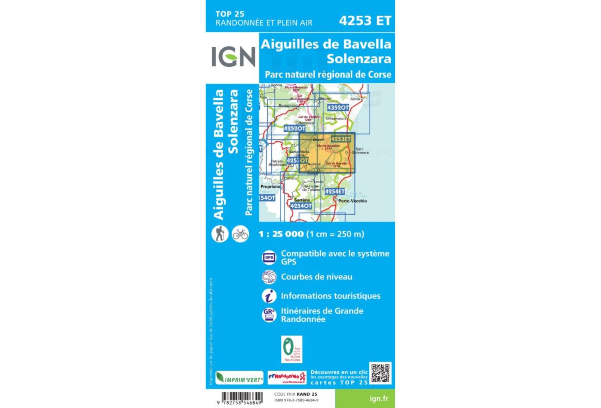 Carte IGN Aiguilles de Bavella Solenzara 4253ET