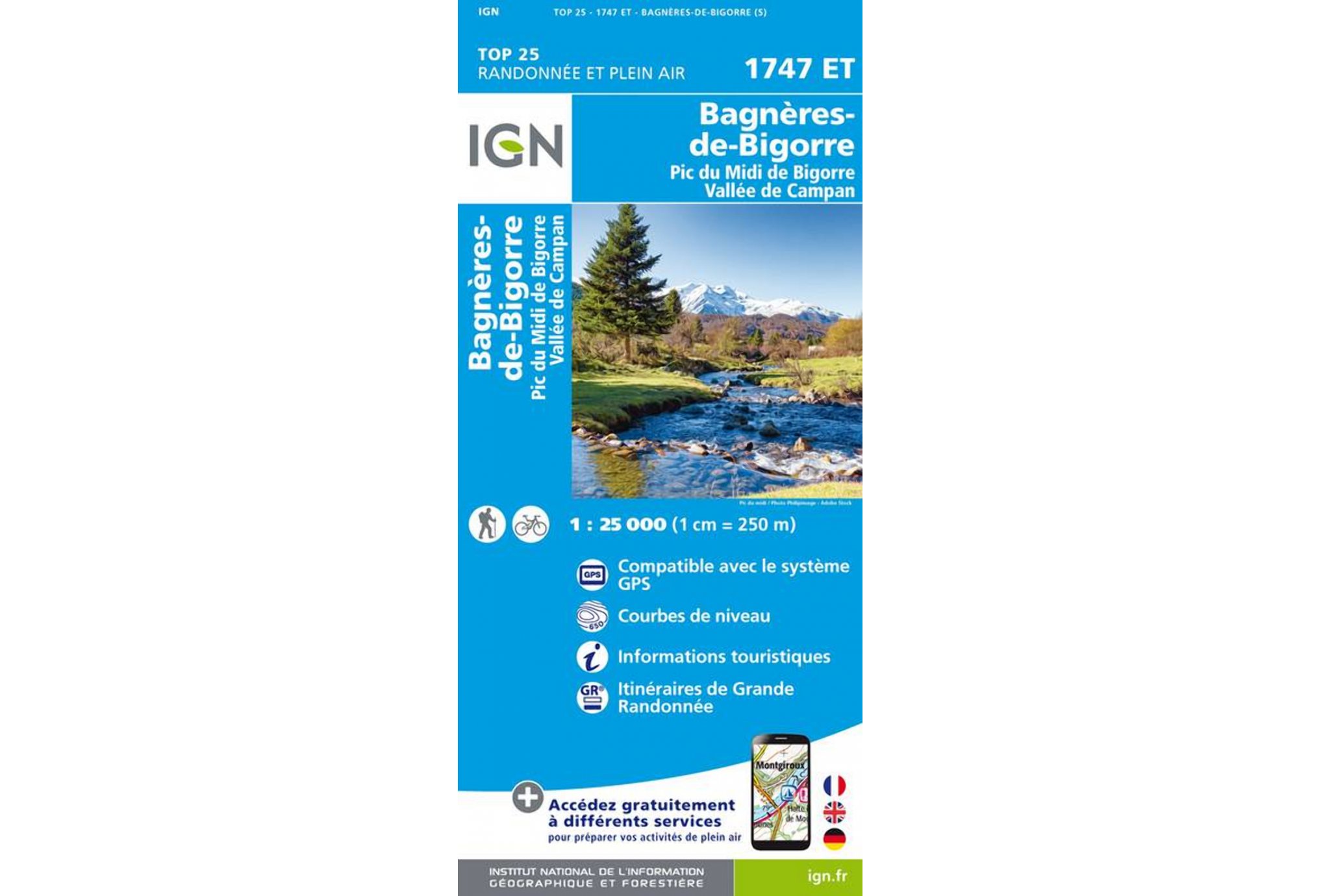 Carte IGN Bagnères-de-Bigorre 1747ET Cartes