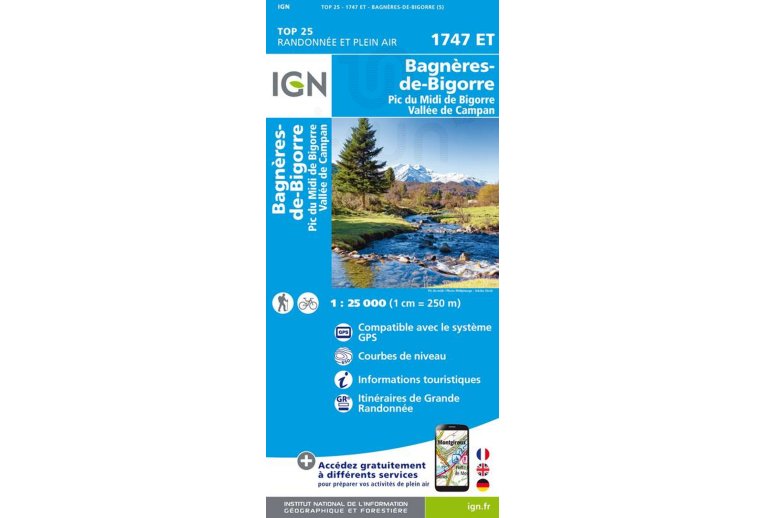 Carte IGN Bagn?res-de-Bigorre 1747ET