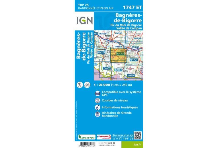 Carte IGN Bagn?res-de-Bigorre 1747ET