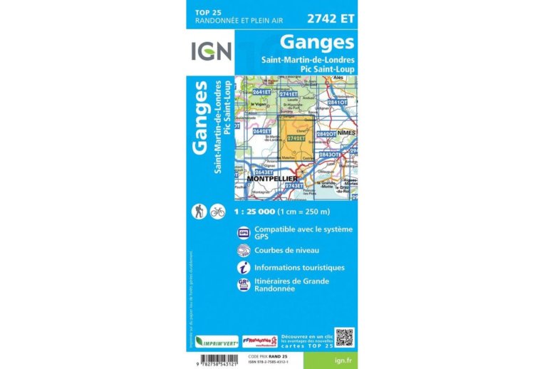 Carte IGN Ganges 2742ET