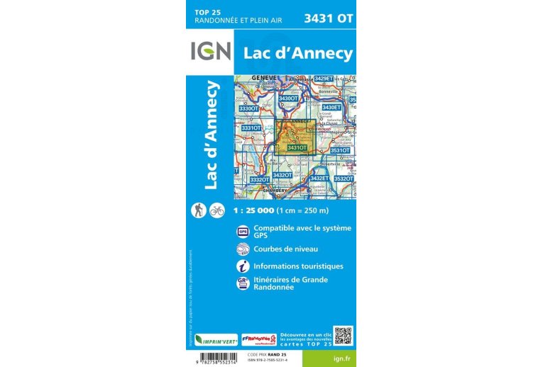Carte IGN Lac d'Annecy 3431OT