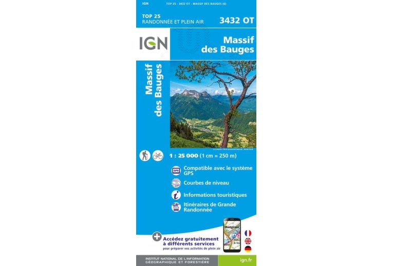 Carte IGN Massif des Bauges 3432OT 