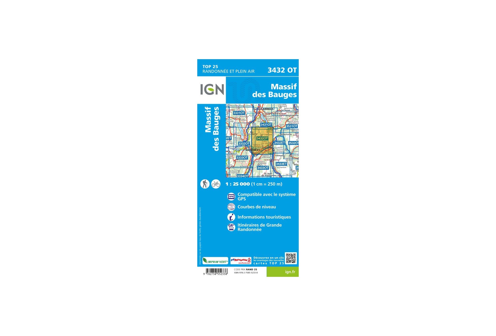 Carte IGN Massif des Bauges 3432OT