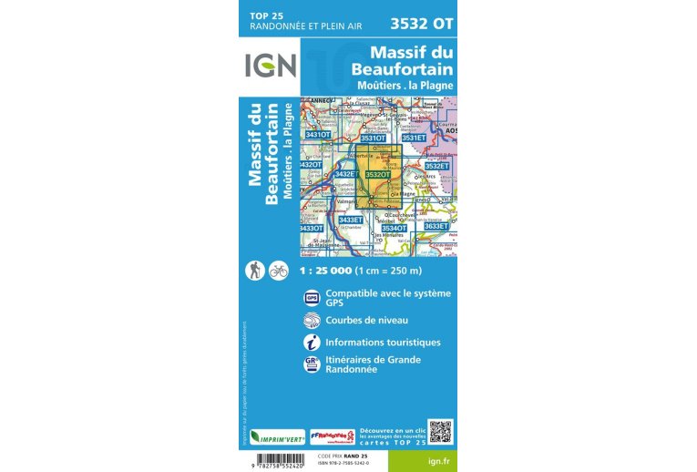 Carte IGN Massif du Beaufortain 3532OT 