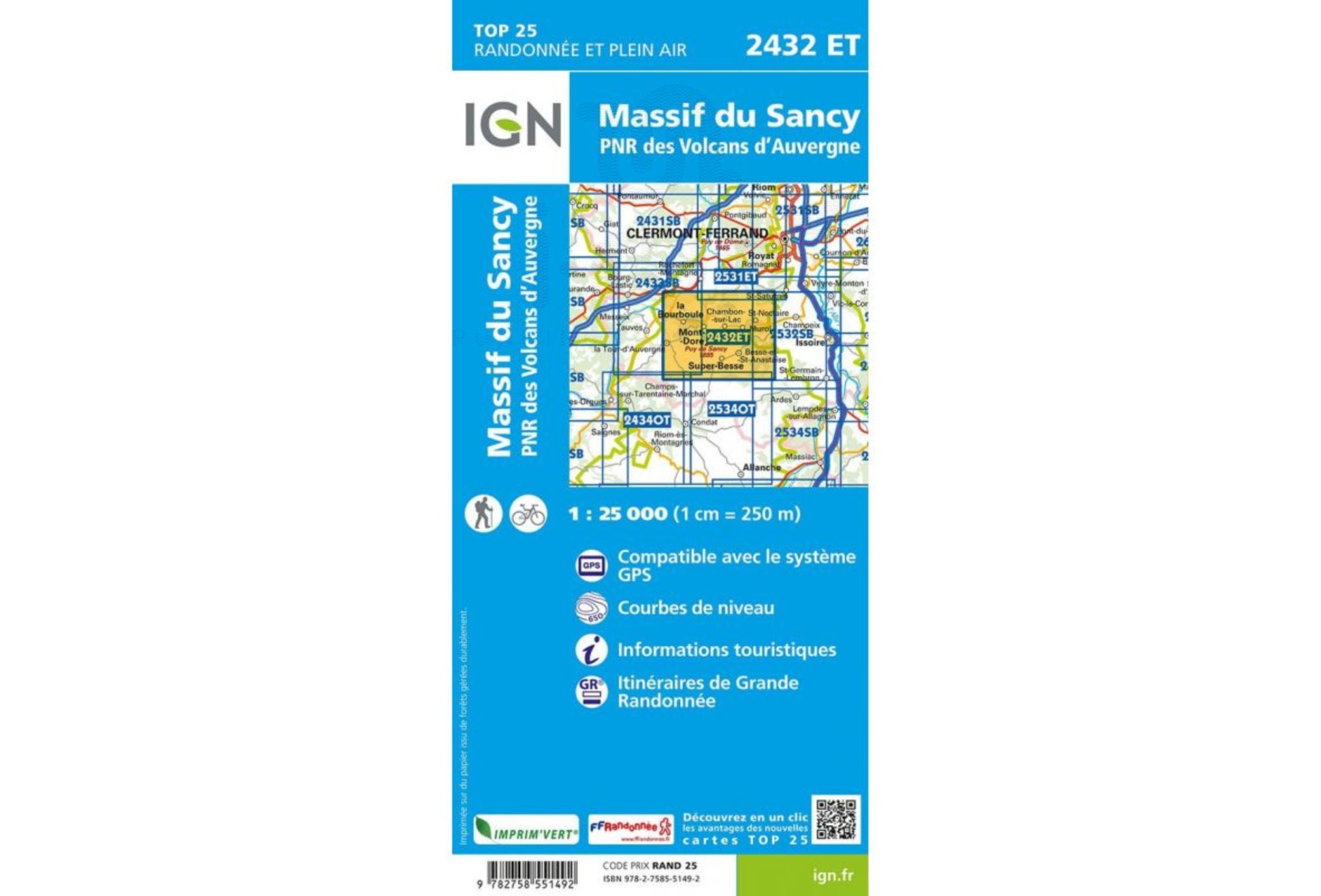 Carte IGN Massiccio del Sancy 2432ET