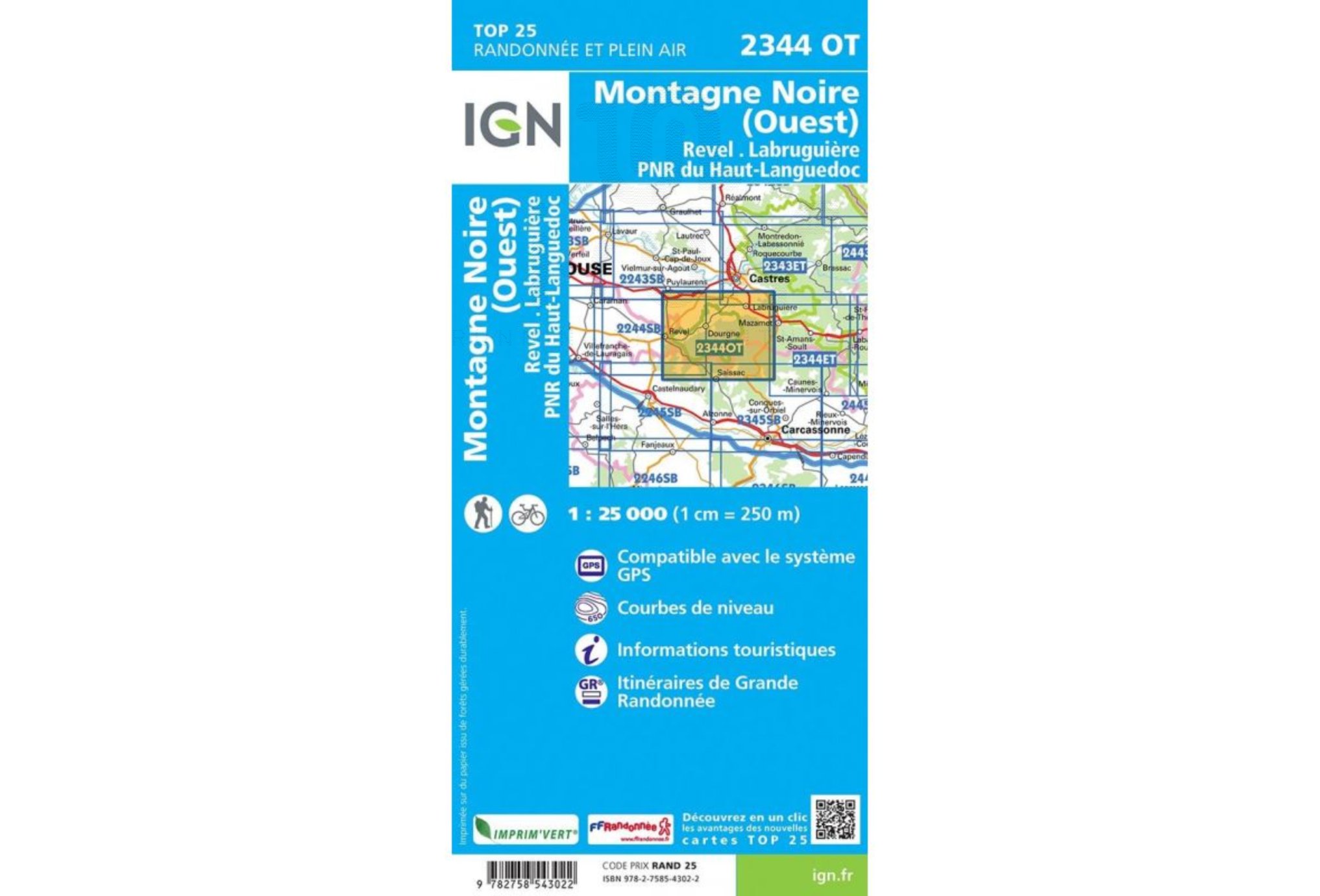 Carte IGN Montagne Noire Ouest 2344OT