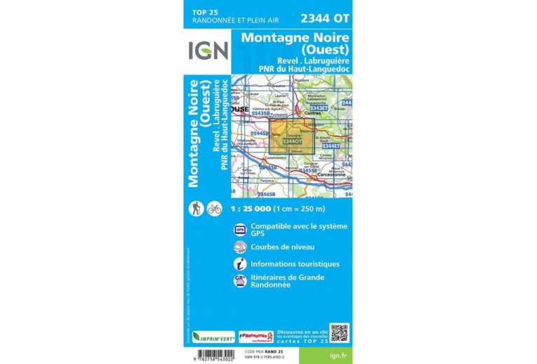 Carte IGN Montagne Noire Ouest 2344OT