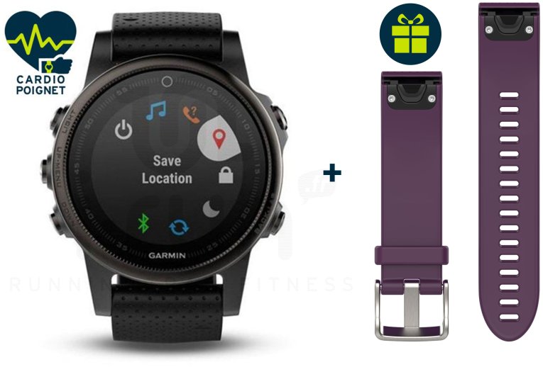 Garmin Fenix 5S GPS Multisport Sapphire Black + Bracelet Offert 