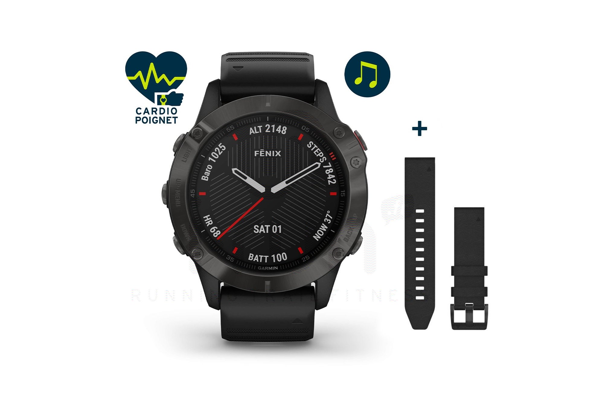 Garmin Fenix 6 Pro Sapphire y correa de cuero QuickFit 22 mm