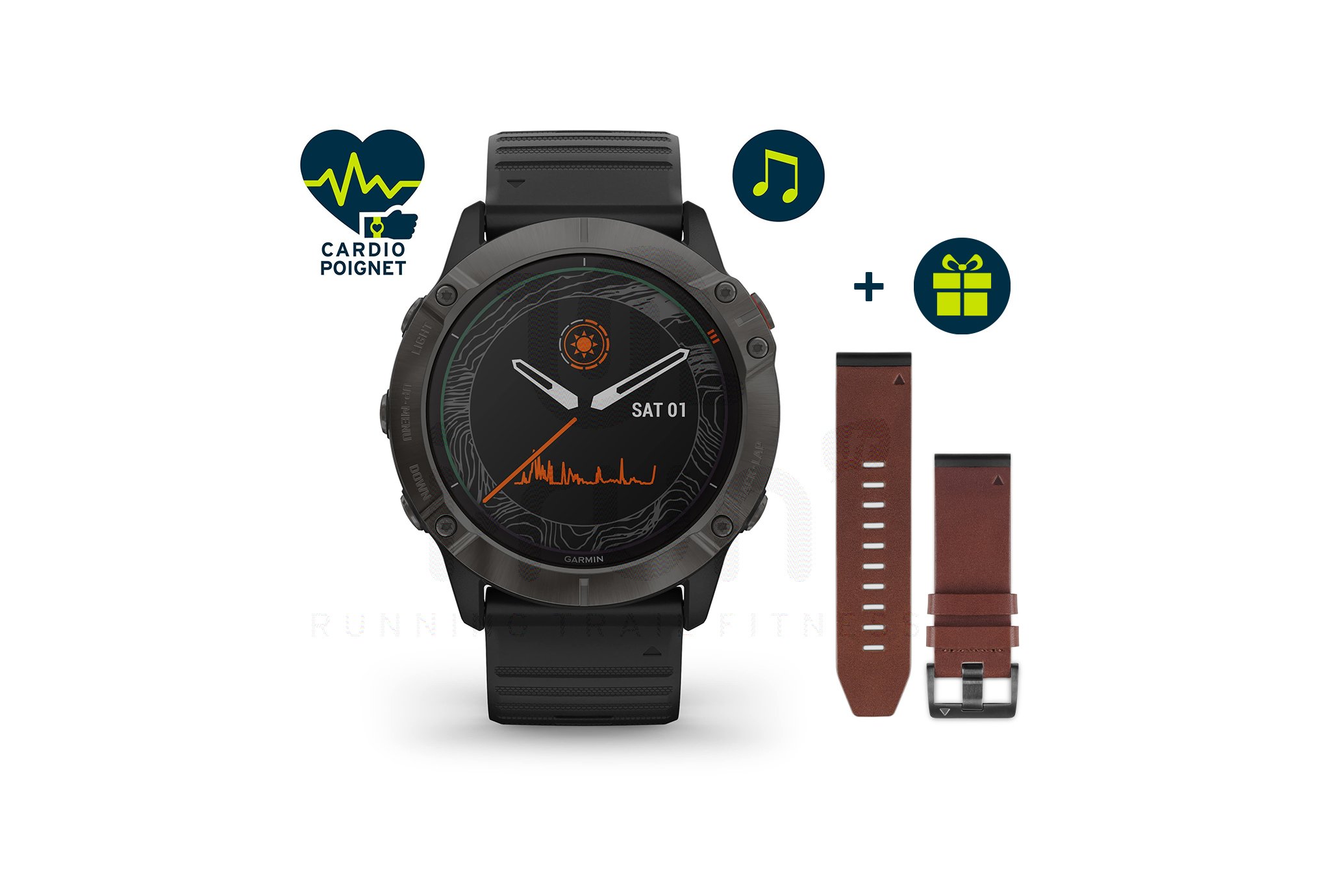 Garmin Fenix 6X Pro Solar Titanio y correa de cuero QuickFit 26 mm