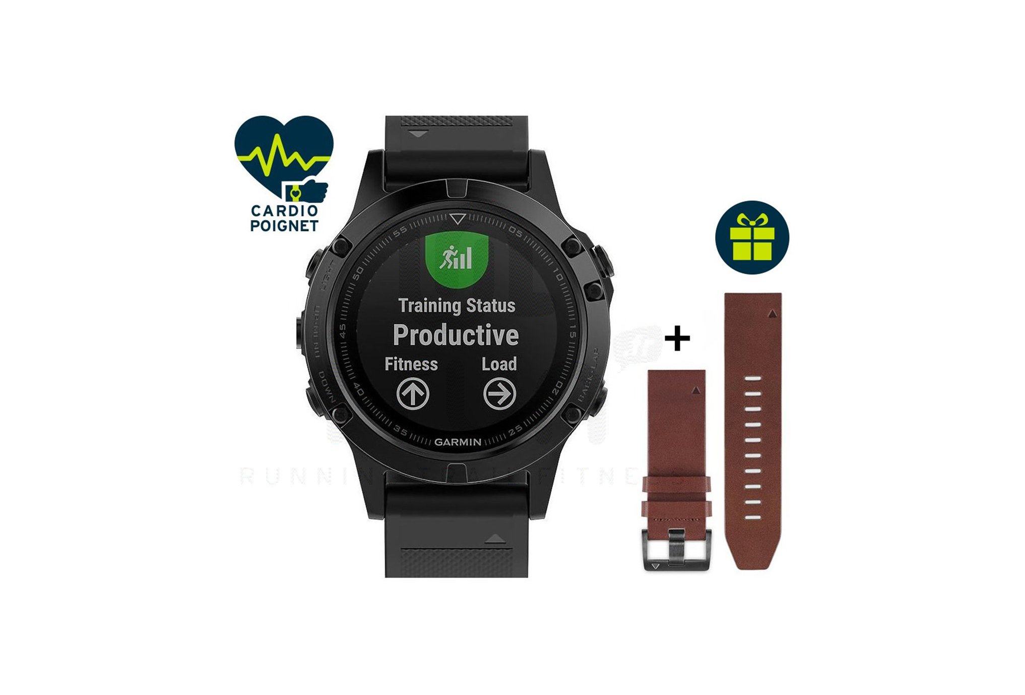 Garmin Pack Fenix 5 Sapphire Performer HRM-Tri + Bracelet cuir QuickFit