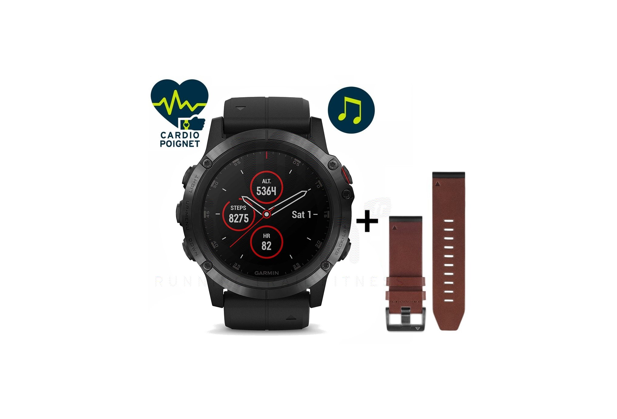 Garmin Pack Fenix 5X Plus Black Sapphire + Bracelet cuir QuickFit - 26mm 